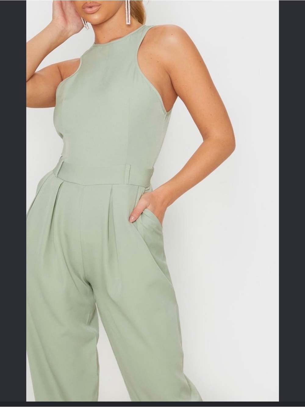 PrettyLittleThing Sleeveless Sage Tailored Wide-Leg Jumpsuit